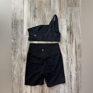 lululemon athletica Black One-Shoulder Sports Bra and High-Waist Bike Shorts